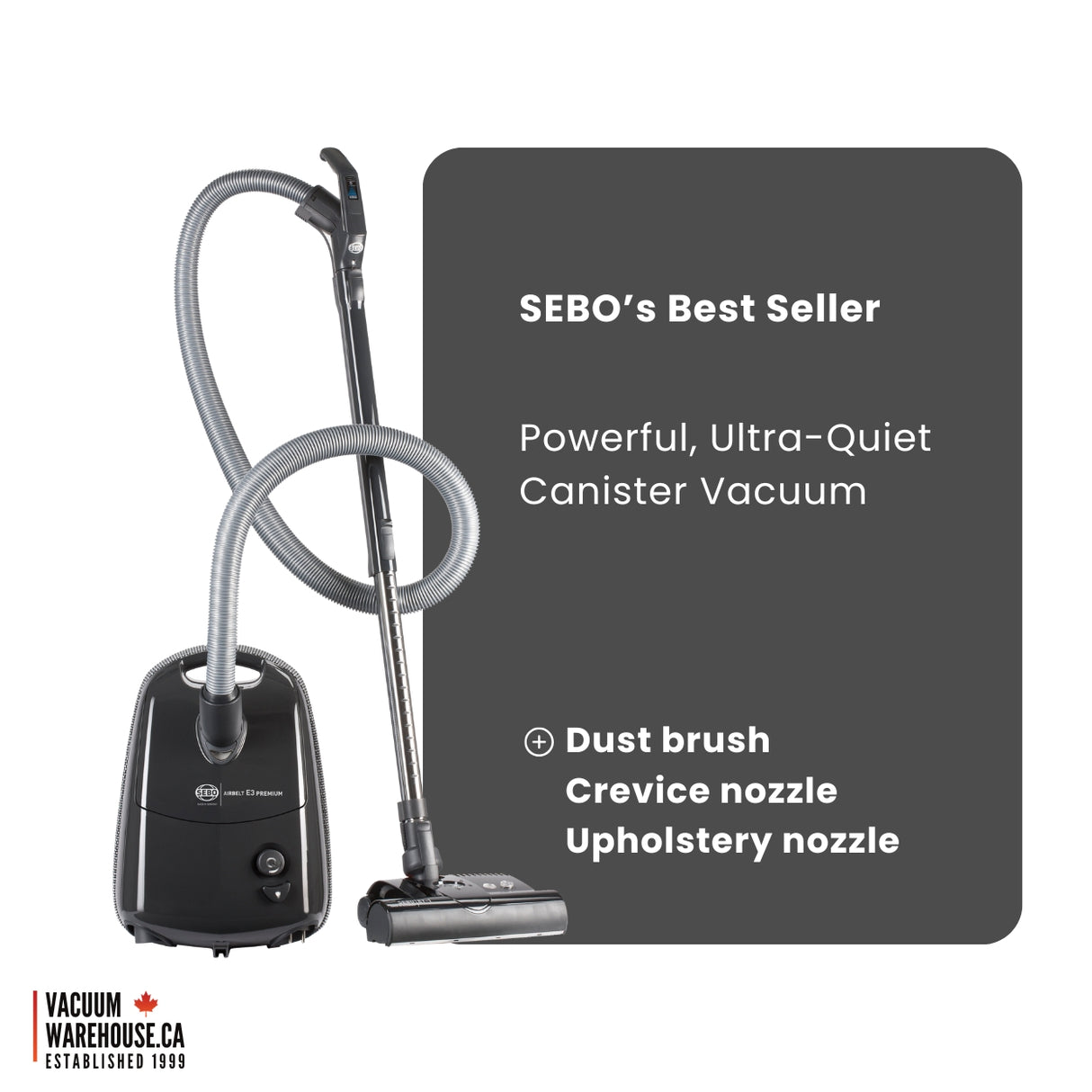 Sebo Airbelt E3 Premium Canister Vacuum Cleaner - Graphite - VacuumWhouse - 91648FC