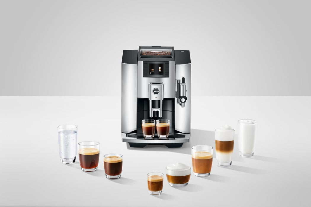 New Jura E8 Super Automatic Coffee Machine - Chrome