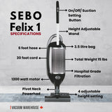 Sebo Felix 1 Onyx Premium Upright Vacuum Cleaner - Onyx Black