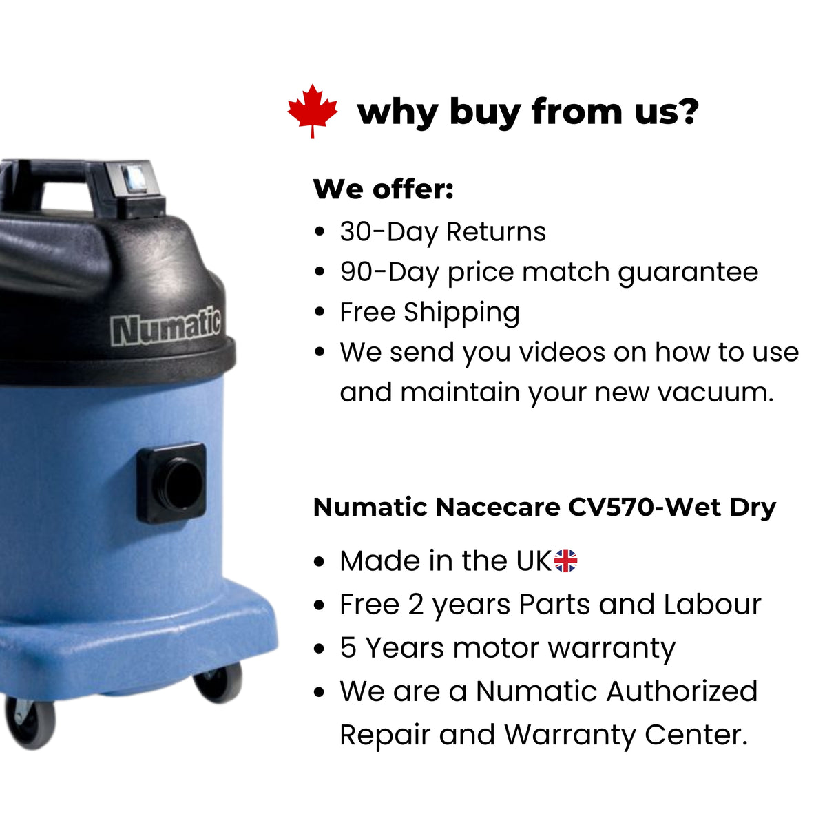 Numatic Nacecare CV570 Commercial Wet Dry Vacuum Cleaner