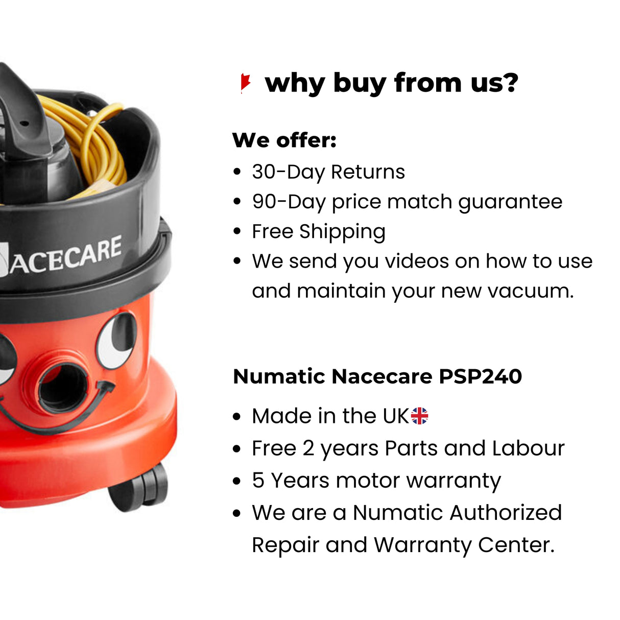 Numatic Nacecare PSP240 Commercial Vacuum Cleaner