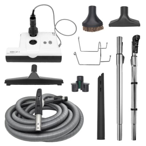 SEBO 30FT STANDARD CENTRAL VACUUM KIT WITH WHITE ET-1 F2 POWER HEAD