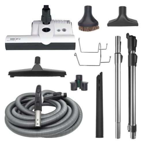 SEBO 35FT DELUXE CENTRAL VACUUM KIT WITH WHITE ET-2 POWER HEAD