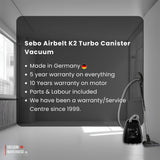 Sebo Airbelt K2 Turbo Canister Vacuum Onyx Black Color