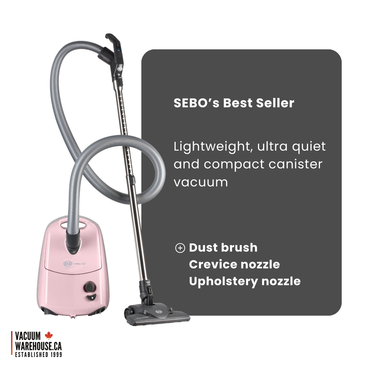 Sebo Airbelt E1 Kombi Canister Vacuum Cleaner - Pastel Pink