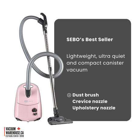 Sebo Airbelt E1 Kombi Canister Vacuum Cleaner - Pastel Pink