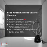 Sebo Airbelt K2 Turbo Canister Vacuum Cleaner - Onyx Black