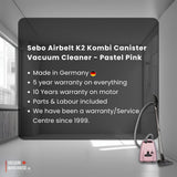 Sebo Airbelt K2 Kombi Canister Vacuum Cleaner - Pastel Pink