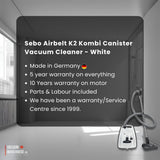 Sebo Airbelt K2 Kombi Canister Vacuum Cleaner - White
