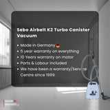 Sebo Airbelt K2 Turbo Canister Vacuum Cleaner - Pastel Blue