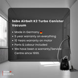 Sebo Airbelt K2 Turbo Canister Vacuum Cleaner - Volcano Red