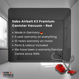 Sebo Airbelt K3 Premium Canister Vacuum Cleaner - Red