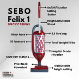 Sebo Felix 1 Premium Upright Vacuum Cleaner - Rosso